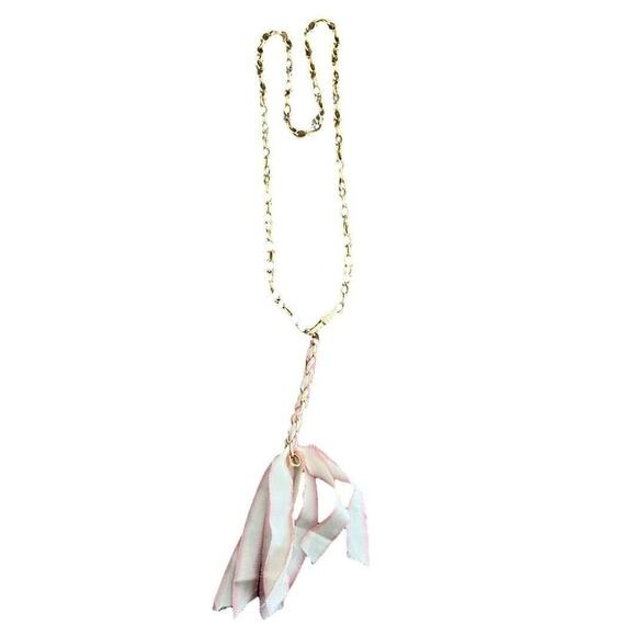 John Wind Jewelry - John Wind Goldtone Link Necklace Braided Pink Tassle 25" adjustable